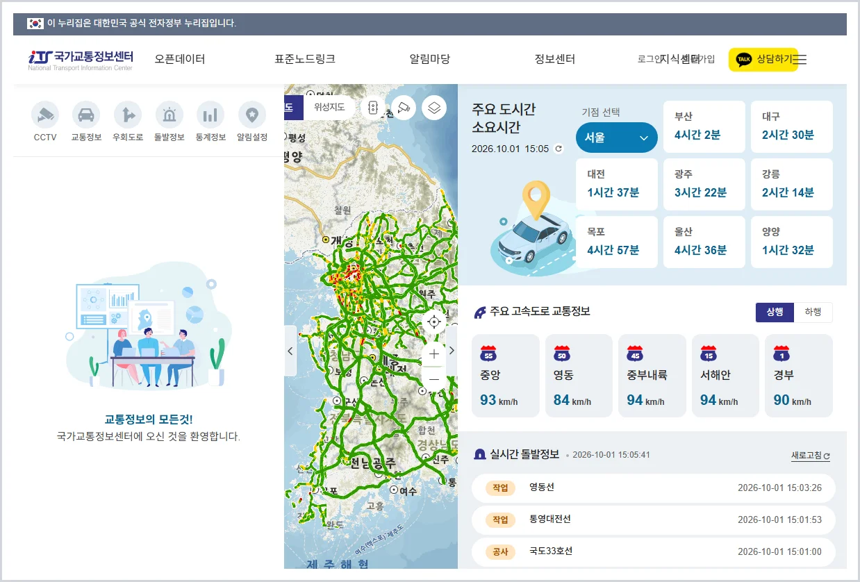 국가 교통정보센터 홈페이지 바로가기 (https://www.its.go.kr/)
